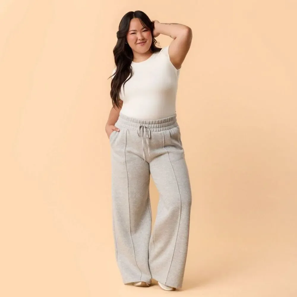 Blogilates Light Gray Wide-Leg Sweatpants with Drawstring - Picture 3 of 5